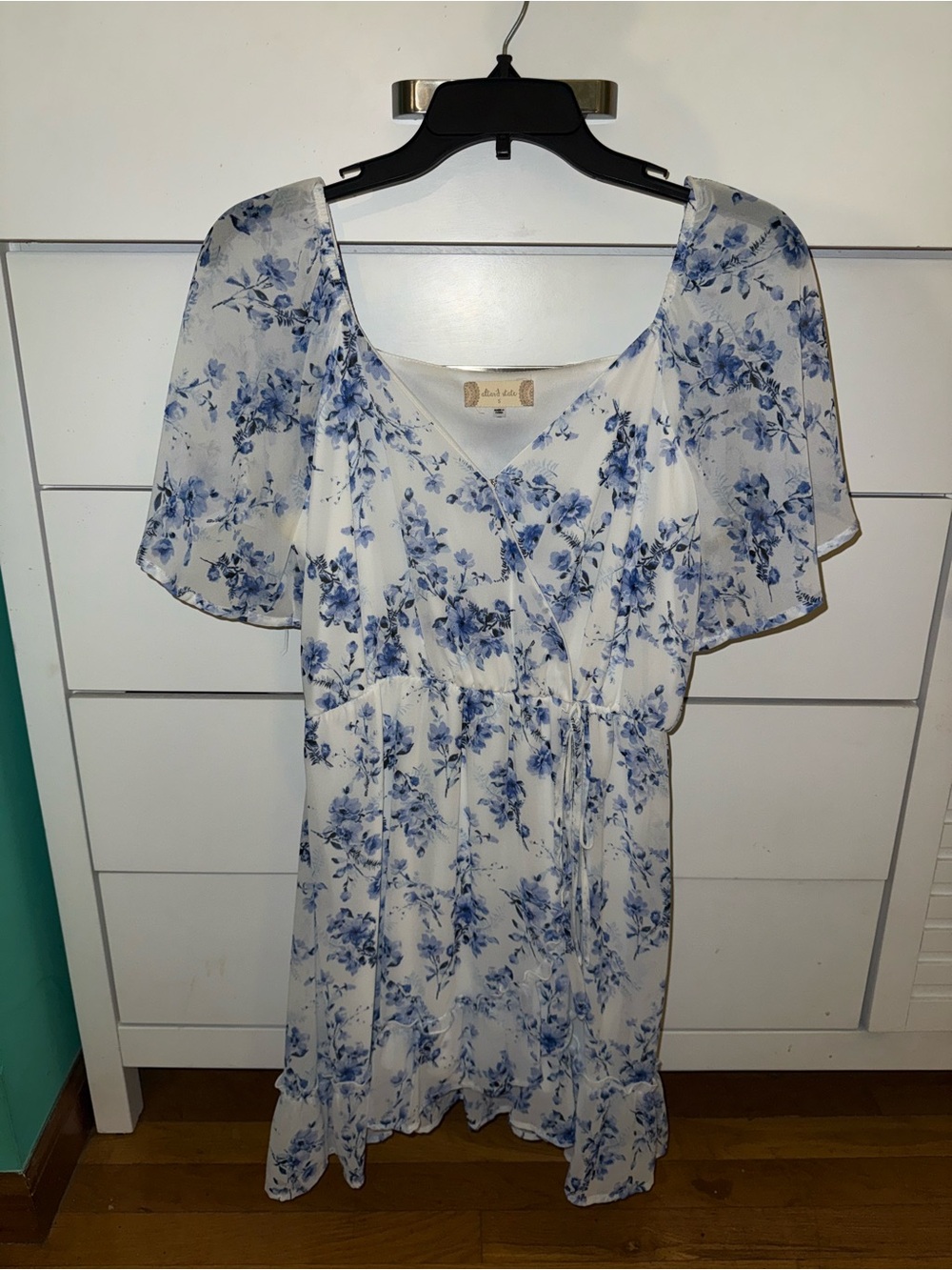 Altar'd State White and Blue Floral Midi Dress